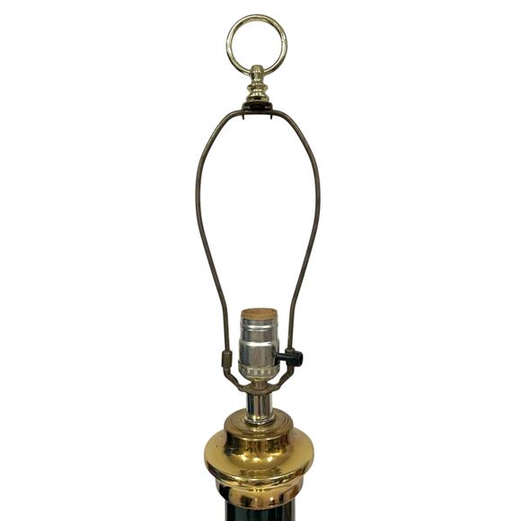 Vintage Gold Brass and Dark Green Table Lamp Neoclassical Column Cylindrical 30” - Picture 7 of 14